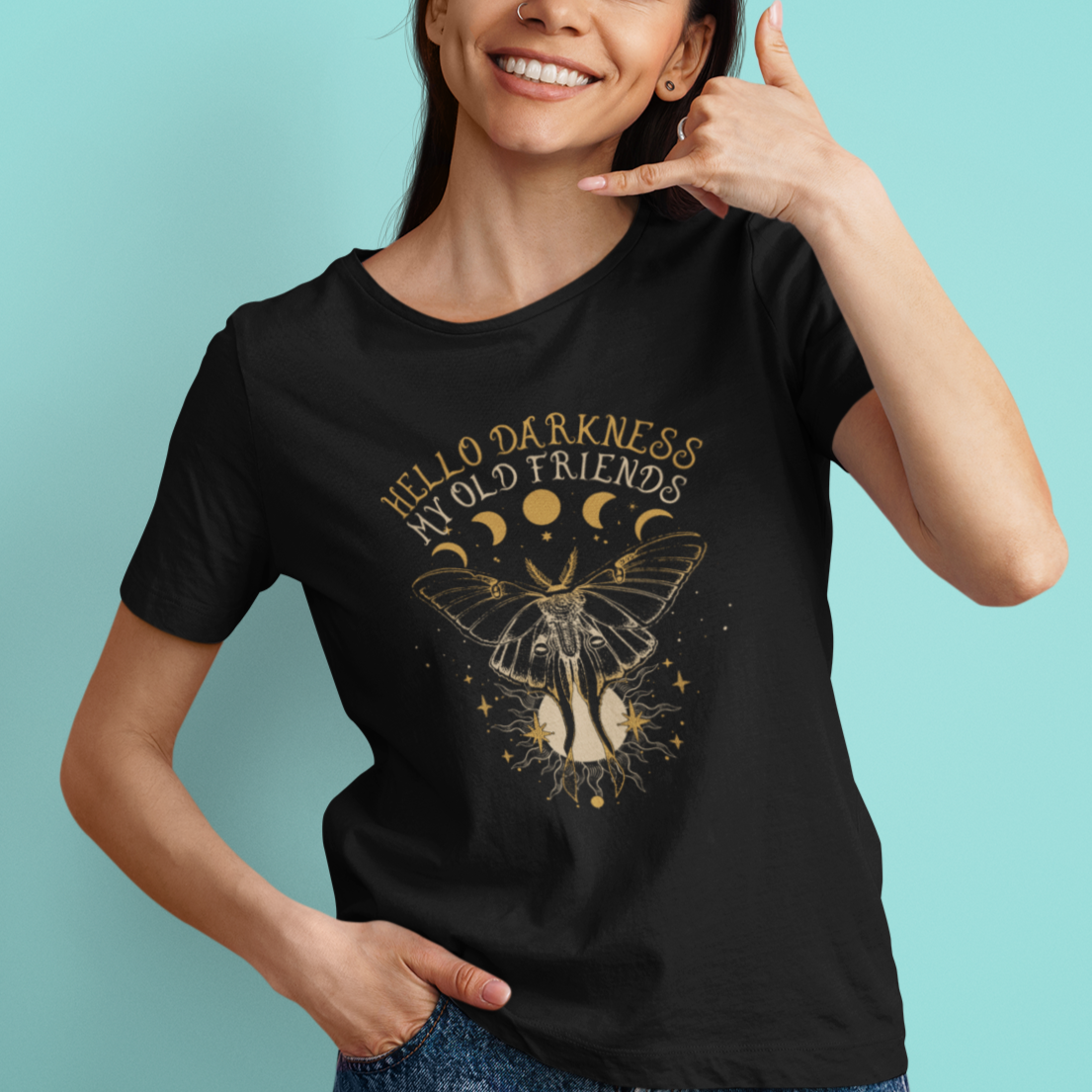Moth T Shirt For Women Hello Darkness My Old Friend Sound Of Silence Starry Luna Moth Actias Luna Mystic Alchemy Moth Spirit Animal Celestial Shirt for Women, Moth T-shirt, Spiritual Shirt, - Wonder Print Shop