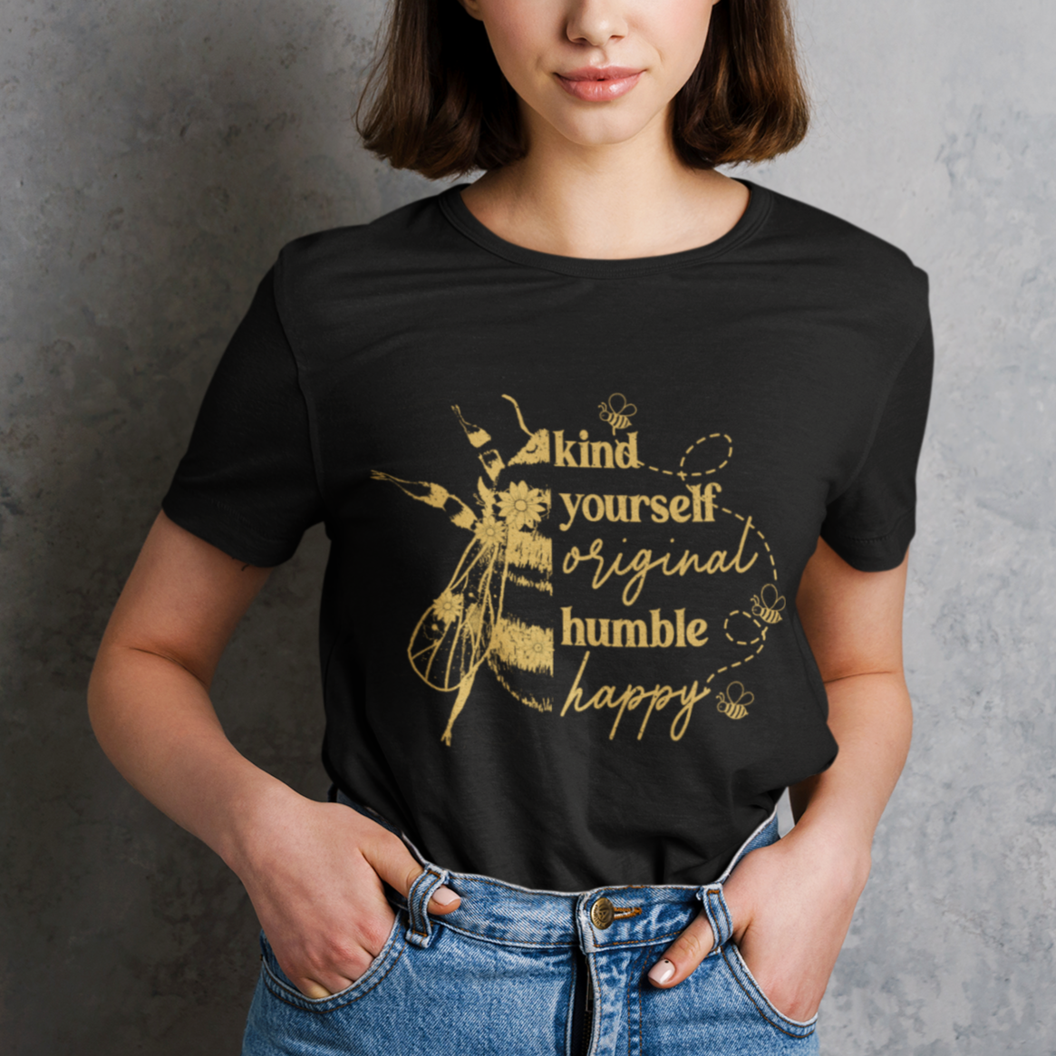 Vintage Bee Quotes Be Kind Be Yourself Be Original Be Humble Be Happy Inspirational Quotes Bumble Bee Botanical T-Shirt For Women, Aesthetic Cottagecore T Shirt For Women - Wonder Print Shop