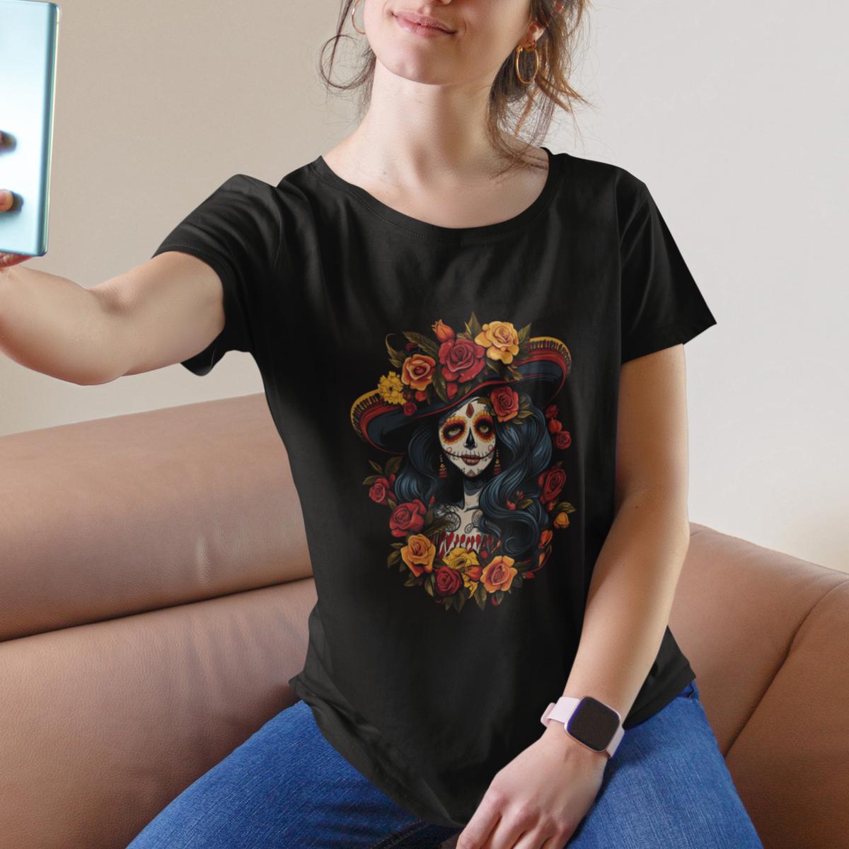 Day of the Dead Women T Shirt For Women La Catrina De Los Muertos Calavera Sugar Skull Women - Wonder Print Shop