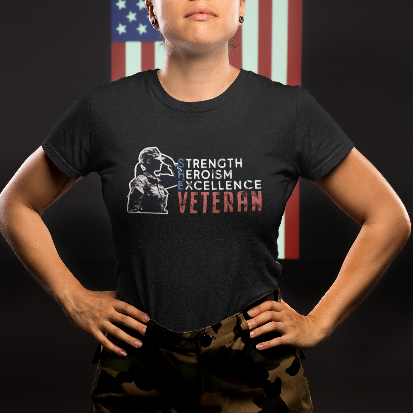 Female Veteran T Shirt Strength Heroism Excellence Women TS02