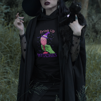 Drinking Witch T Shirt Drink Up Witches Wine Lover - Wonder Print Shop