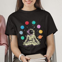 Meditating In Outer Space T Shirt Astronaut Yoga Meditation Position With Solar System Planets - Wonder Print Shop