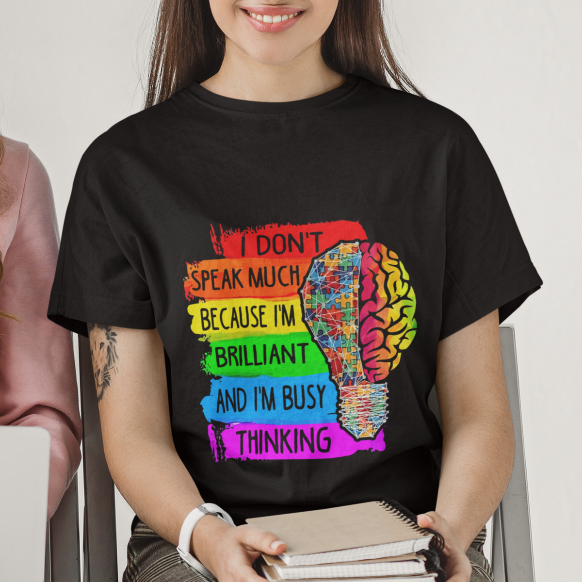 Autism Awareness T Shirt I Don't Speak Much Because I'm Brilliant And I'm Busy Thinking Autistic - Wonder Print Shop