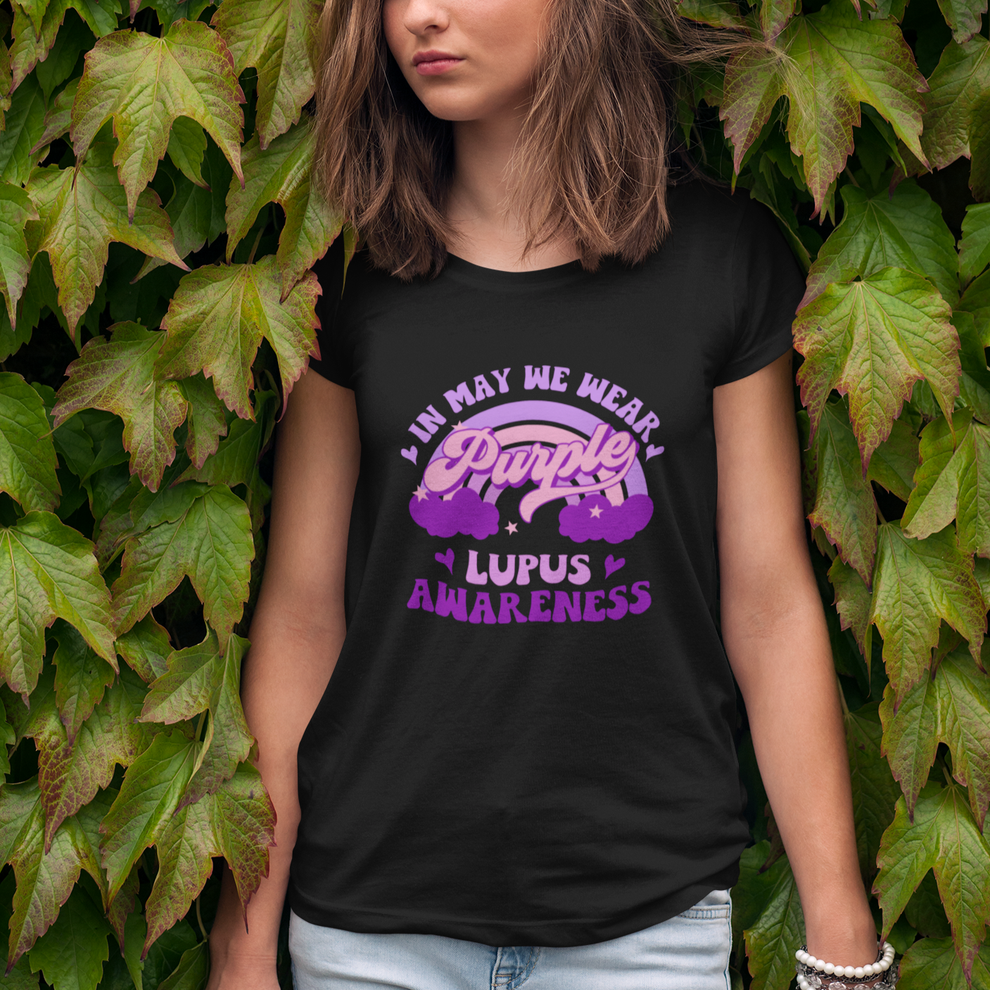 Lupus Awareness T Shirt For Women In May We Wear Purple Lupus Awareness Purple Ribbon Awareness - Wonder Print Shop