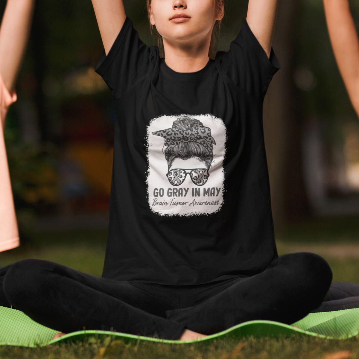 Brain Cancer T Shirt Brain Cancer Awareness Shirt Go Gray In May Messy Bun Womens - Wonder Print Shop