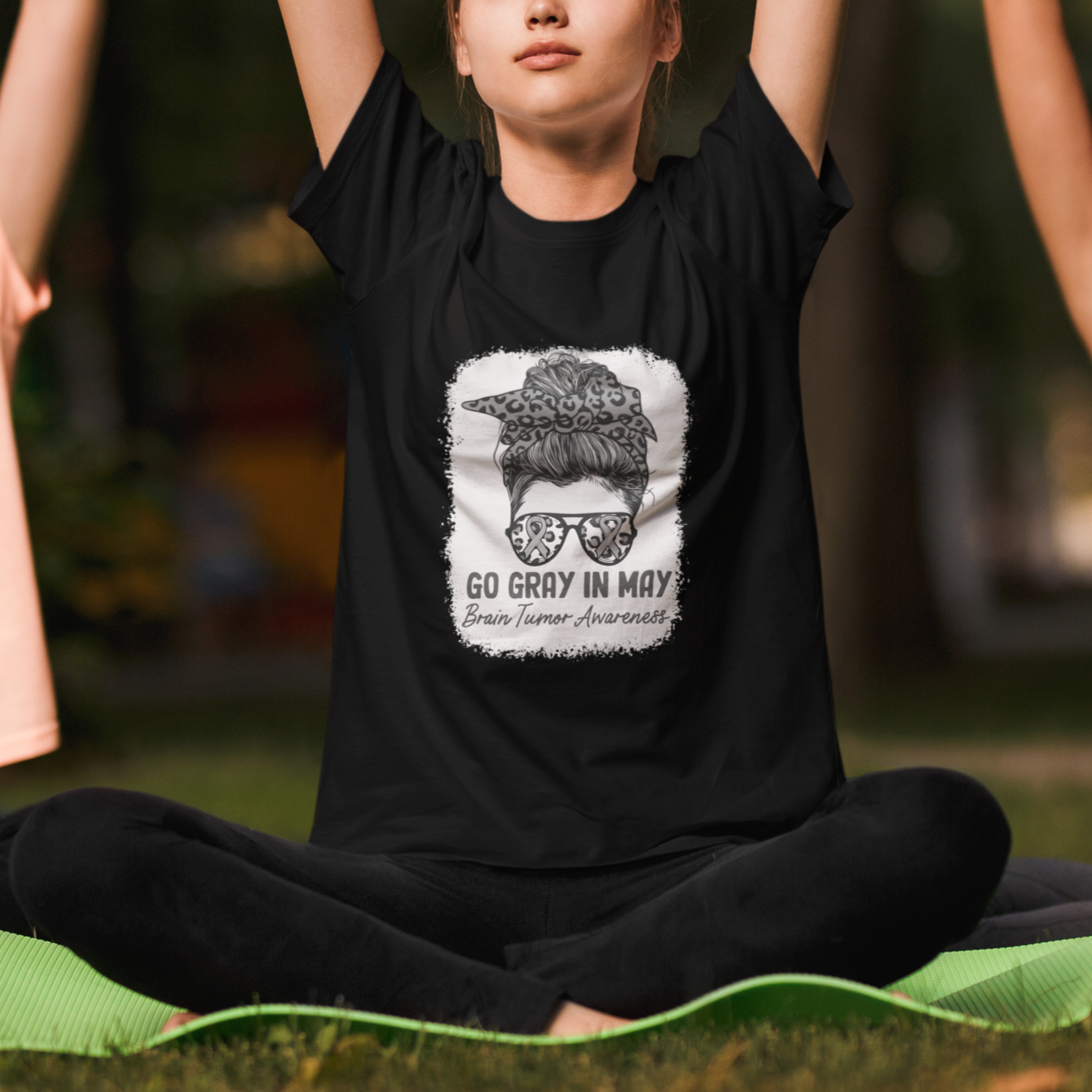 Brain Cancer T Shirt Brain Cancer Awareness Shirt Go Gray In May Messy Bun Womens - Wonder Print Shop