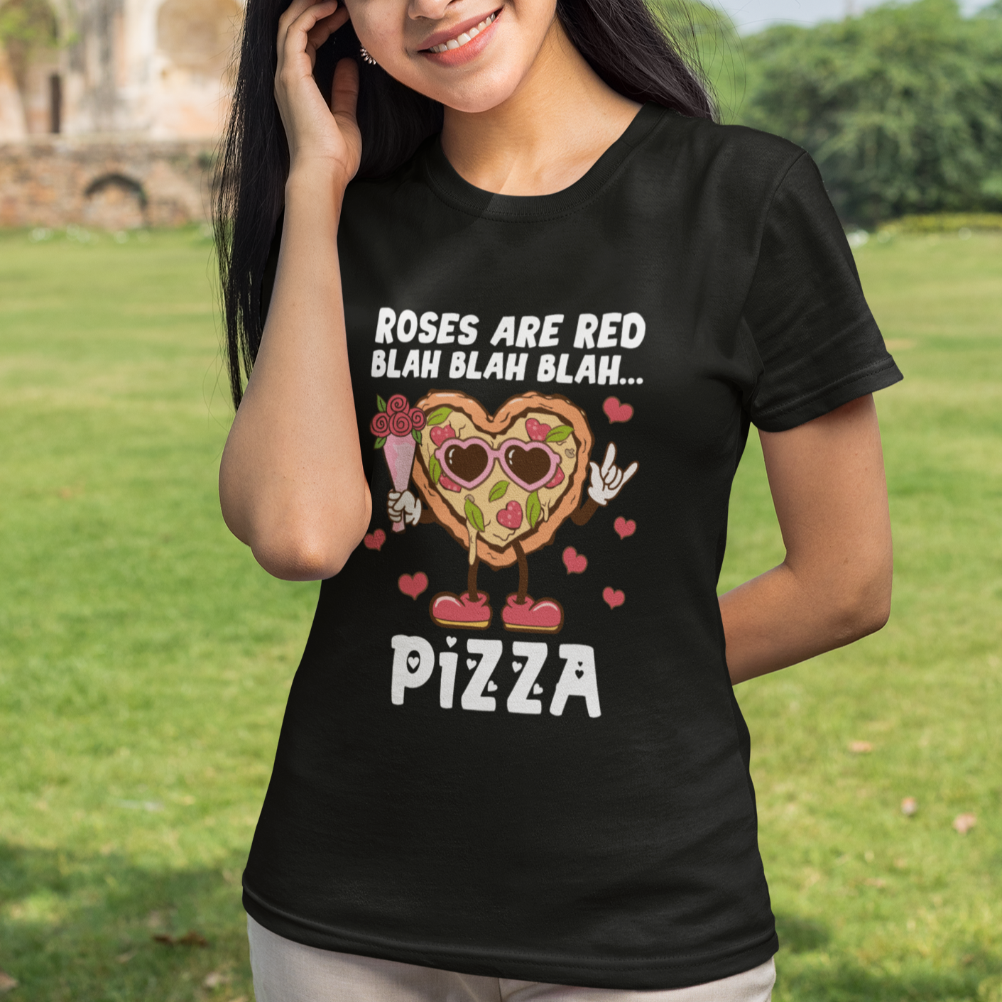 Valentine's Day T Shirt Roses Are Red Blah Pizza Funny Food Lover - Wonder Print Shop
