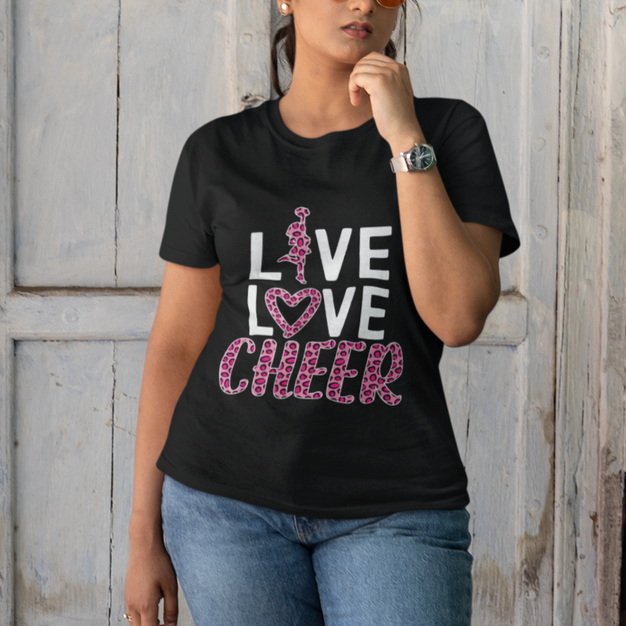 Cheerleading T Shirt For Women Live Love Cheer Girl Pink Leopard Cheerleader - Wonder Print Shop