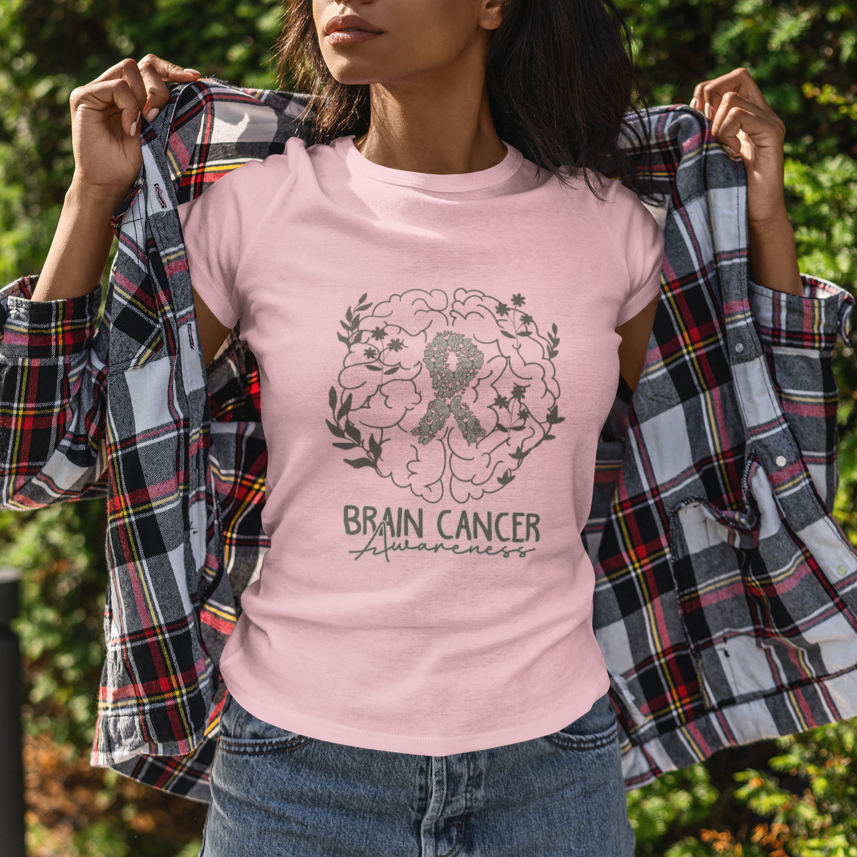 Brain Cancer T Shirt Brain Cancer Awareness Support Gray Ribbon Brain Men Womens - Wonder Print Shop