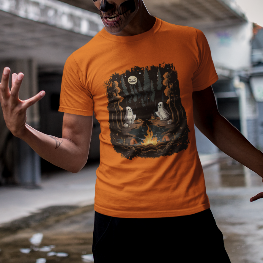 Halloween T Shirt Cute Boo Spooky Ghost Camping In The Forest Gothic Halloween T-Shirt for Halloween lovers, Spooky Season Shirt, Ghosts - Wonder Print Shop