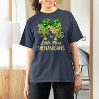 St. Patrick's Day T Shirt For Women Little Miss Shenanigans Coquette Shamrocks - Wonder Print Shop