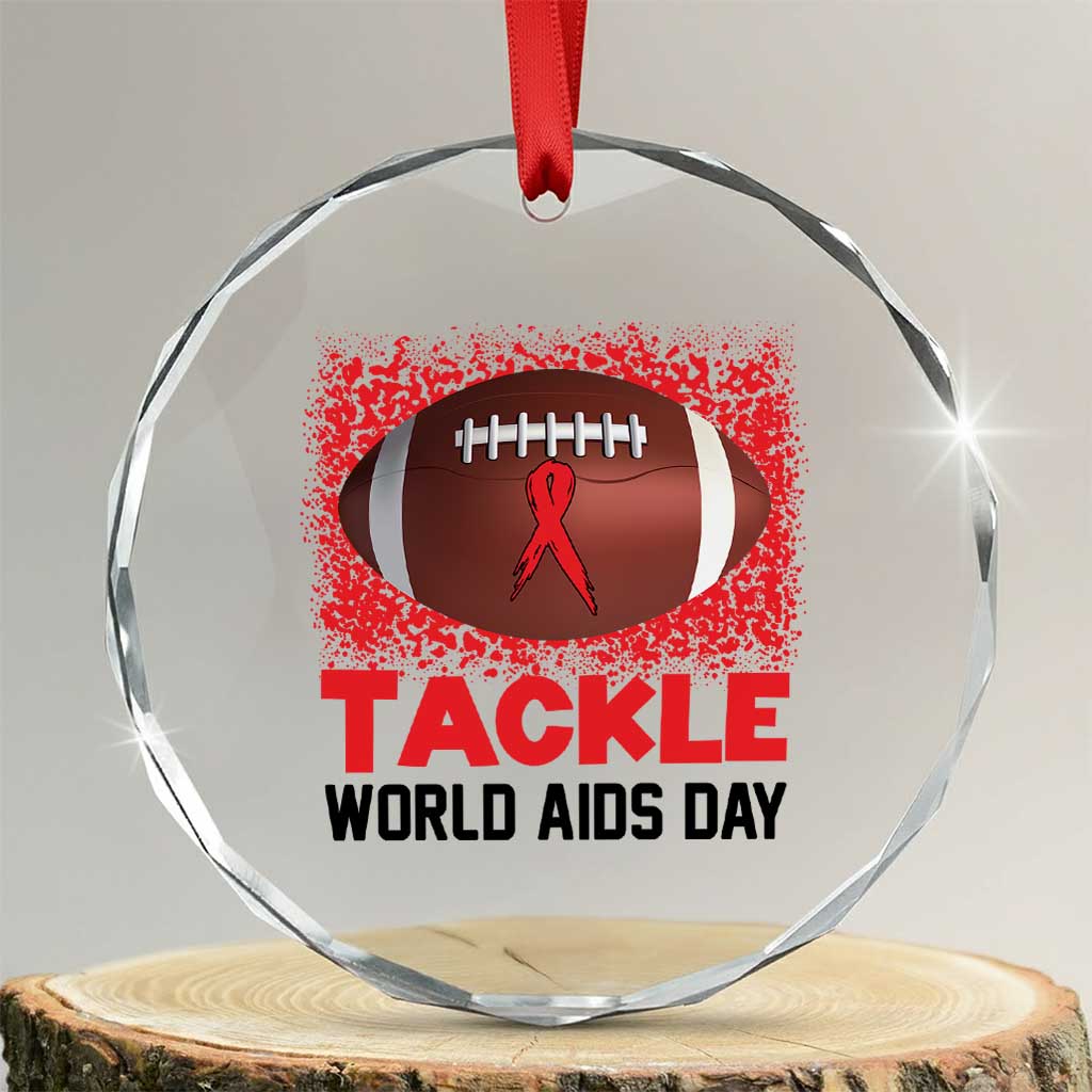 Tackle World AIDS Day Crystal Glass Ornament Football HIV Awareness Red Ribbon - Wonder Print Shop