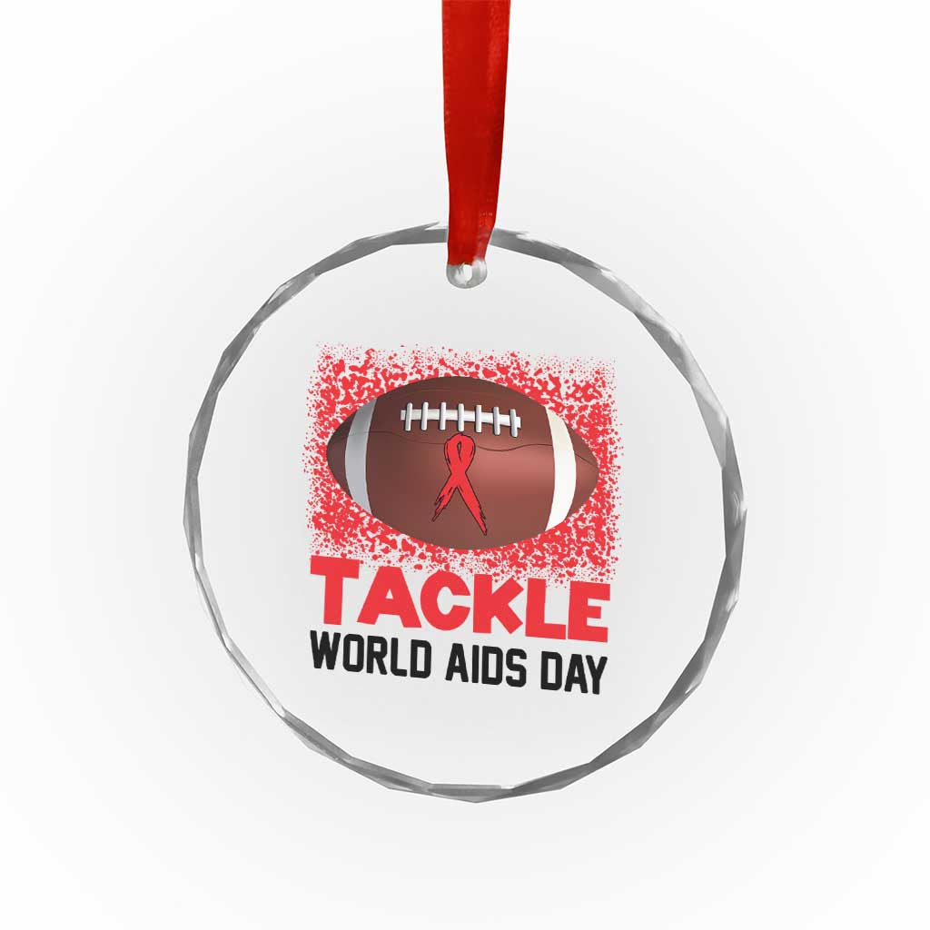 Tackle World AIDS Day Crystal Glass Ornament Football HIV Awareness Red Ribbon - Wonder Print Shop