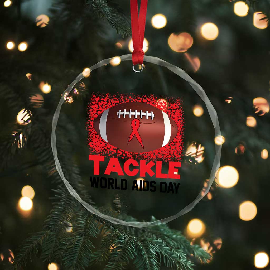Tackle World AIDS Day Crystal Glass Ornament Football HIV Awareness Red Ribbon - Wonder Print Shop