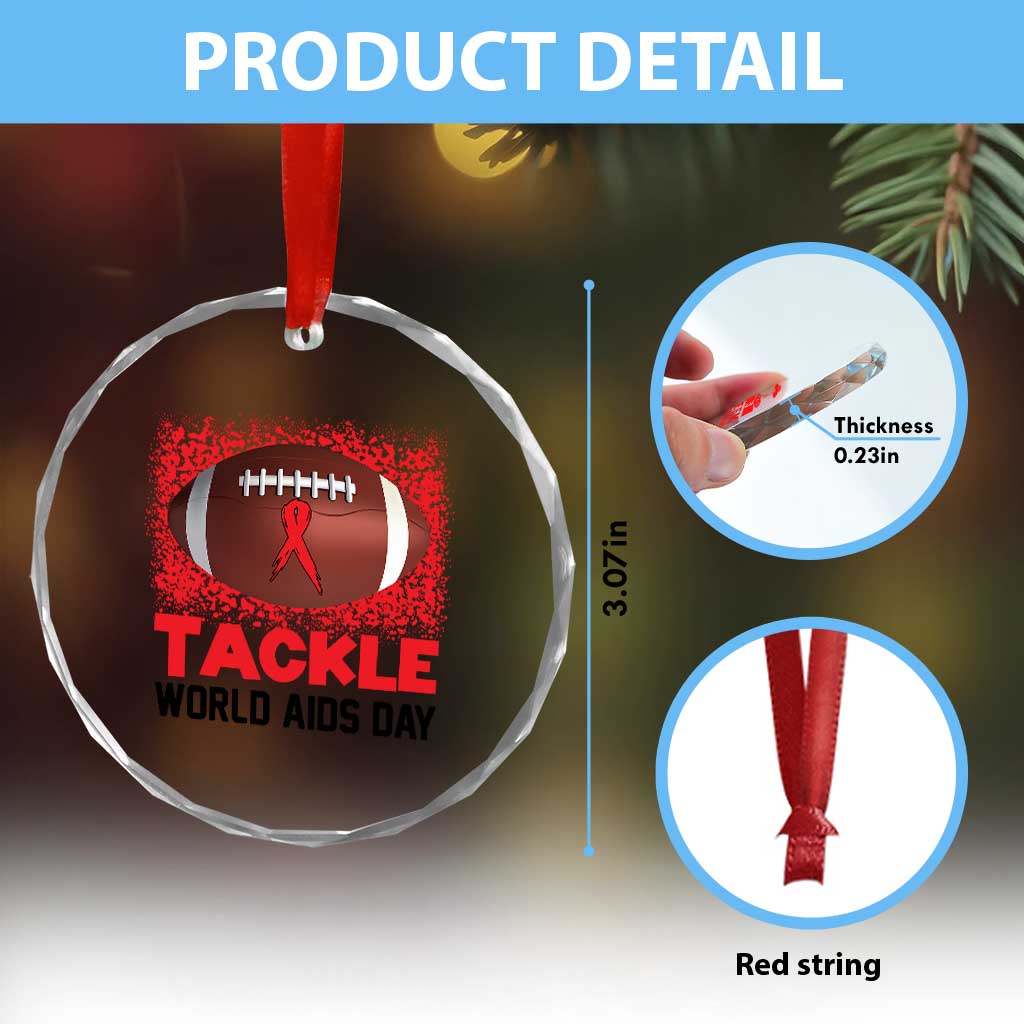 Tackle World AIDS Day Crystal Glass Ornament Football HIV Awareness Red Ribbon - Wonder Print Shop