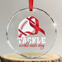 Tackle World AIDS Day Crystal Glass Ornament Red Ribbon Football Awareness Gift - Wonder Print Shop