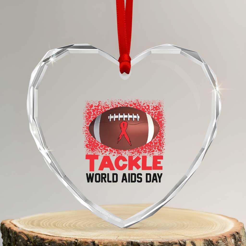Tackle World AIDS Day Heart Crystal Glass Ornament Football HIV Awareness Red Ribbon - Wonder Print Shop