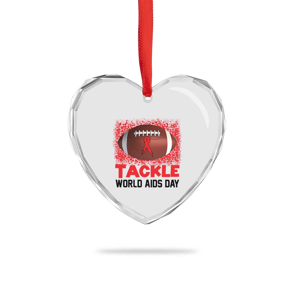 Tackle World AIDS Day Heart Crystal Glass Ornament Football HIV Awareness Red Ribbon - Wonder Print Shop