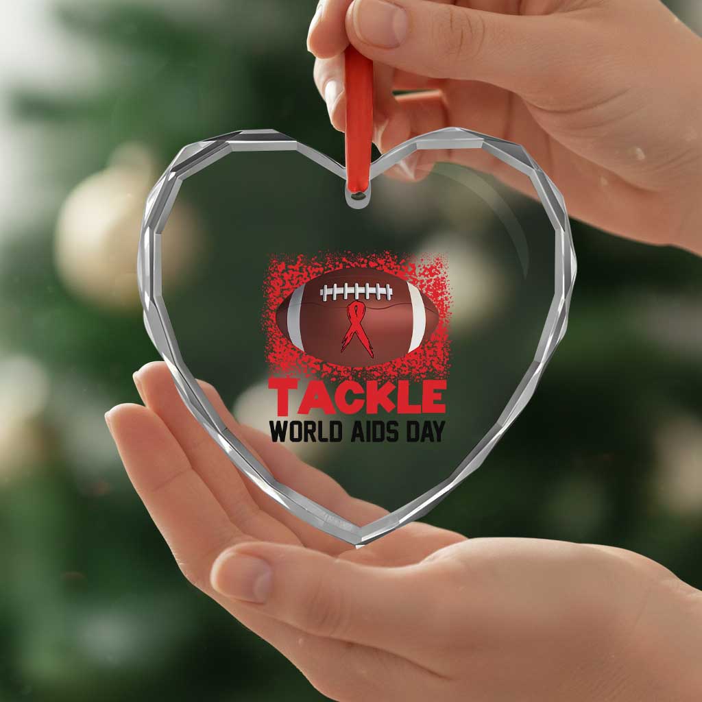 Tackle World AIDS Day Heart Crystal Glass Ornament Football HIV Awareness Red Ribbon - Wonder Print Shop