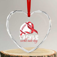 Tackle World AIDS Day Heart Crystal Glass Ornament Red Ribbon Football Awareness Gift - Wonder Print Shop