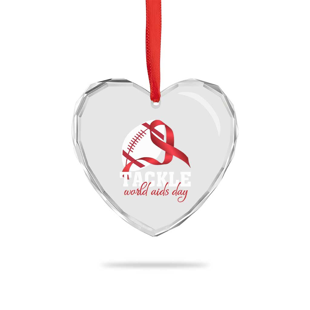 Tackle World AIDS Day Heart Crystal Glass Ornament Red Ribbon Football Awareness Gift - Wonder Print Shop