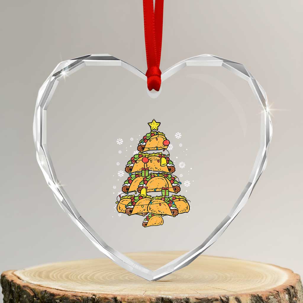 Taco Xmas Tree Heart Crystal Glass Ornament Mexican Food Tacos Lover Xmas in Mexico - Wonder Print Shop