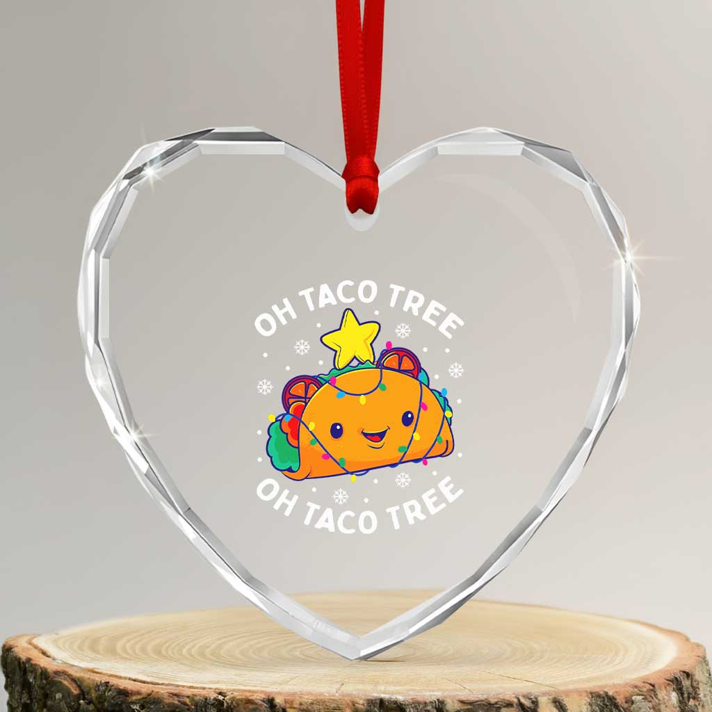 Taco Xmas Tree Heart Crystal Glass Ornament Oh Taco Tree Cute Xmas Mexican Food Lover - Wonder Print Shop