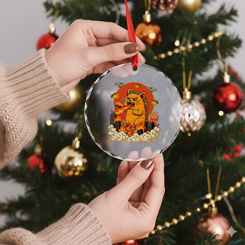 Tacocat Monster Crystal Glass Ornament Funny Cats Taco Lovers - Wonder Print Shop