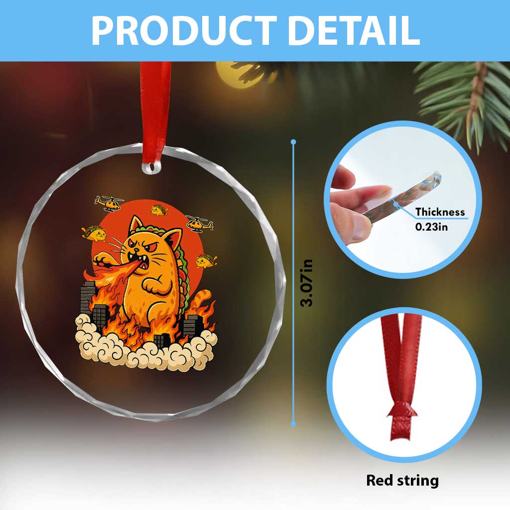 Tacocat Monster Crystal Glass Ornament Funny Cats Taco Lovers - Wonder Print Shop