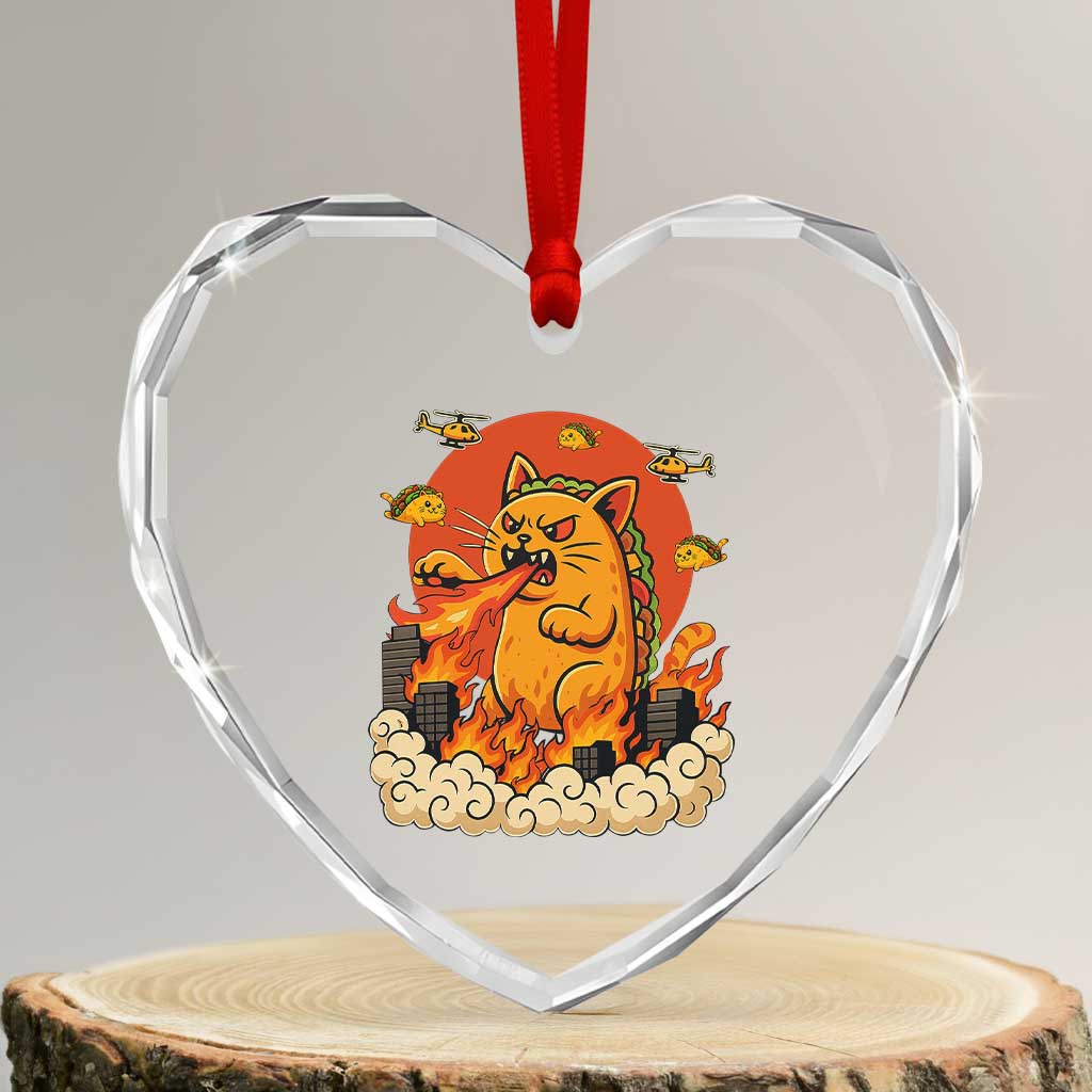 Tacocat Monster Heart Crystal Glass Ornament Funny Cats Taco Lovers - Wonder Print Shop