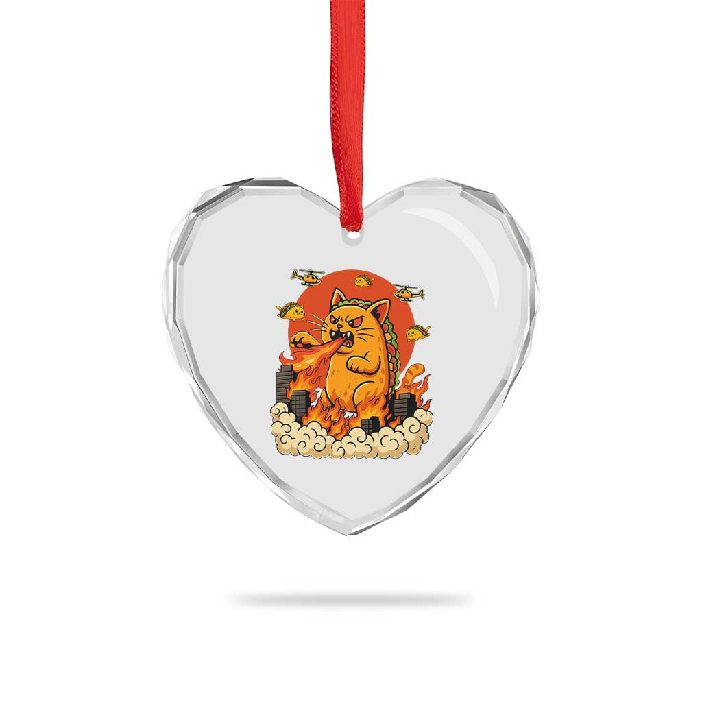 Tacocat Monster Heart Crystal Glass Ornament Funny Cats Taco Lovers - Wonder Print Shop