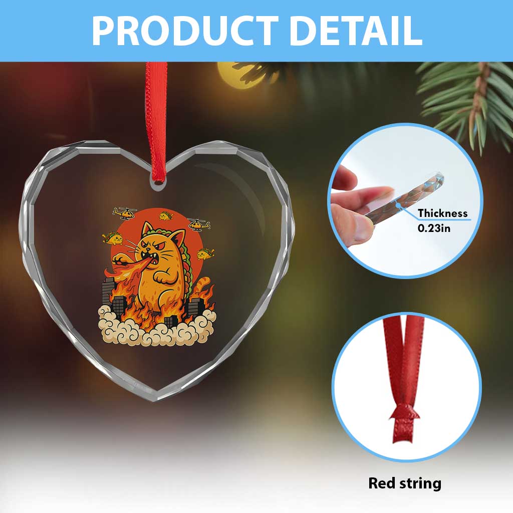 Tacocat Monster Heart Crystal Glass Ornament Funny Cats Taco Lovers - Wonder Print Shop