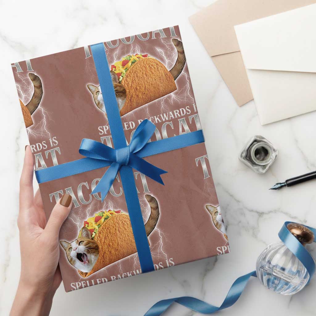 Tacocat Spelled Backwards Is Tacocat Wrapping Paper Roll Funny Cat Gift 90s Bootleg - Wonder Print Shop
