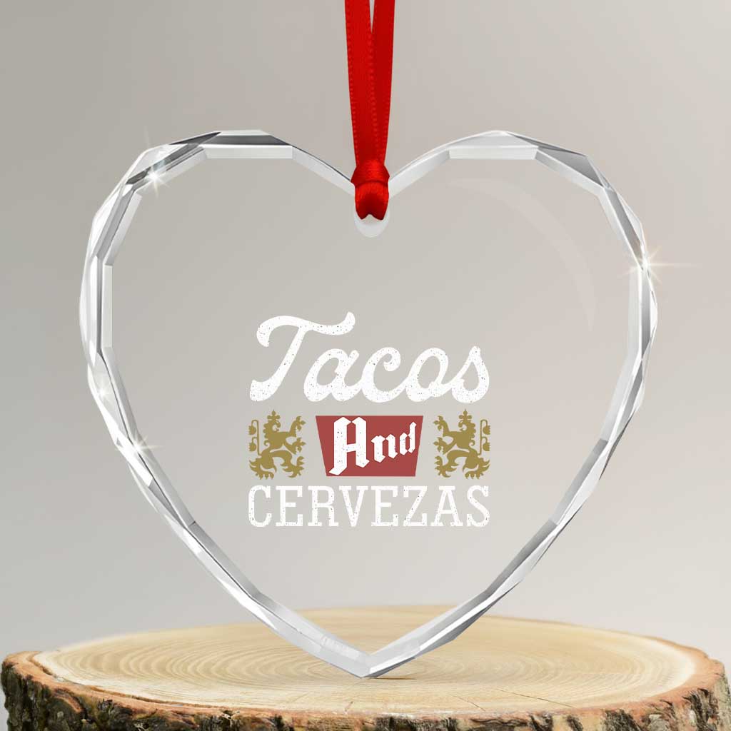 Tacos And Cervezas Heart Crystal Glass Ornament Mexican Food Beer Humor