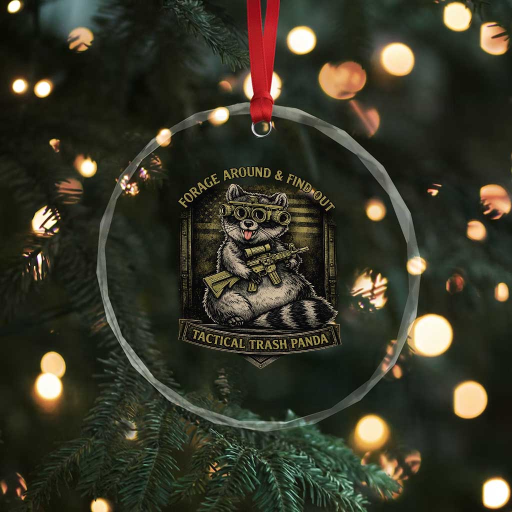Tactical Trash Panda Crystal Glass Ornament Funny Raccoon Military Graphic Patriotic Veteran