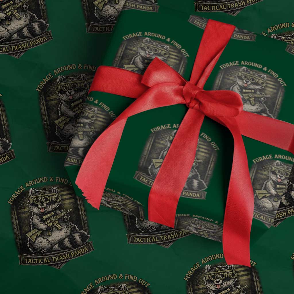 Tactical Trash Panda Wrapping Paper Roll Funny Raccoon Military Graphic Patriotic Veteran