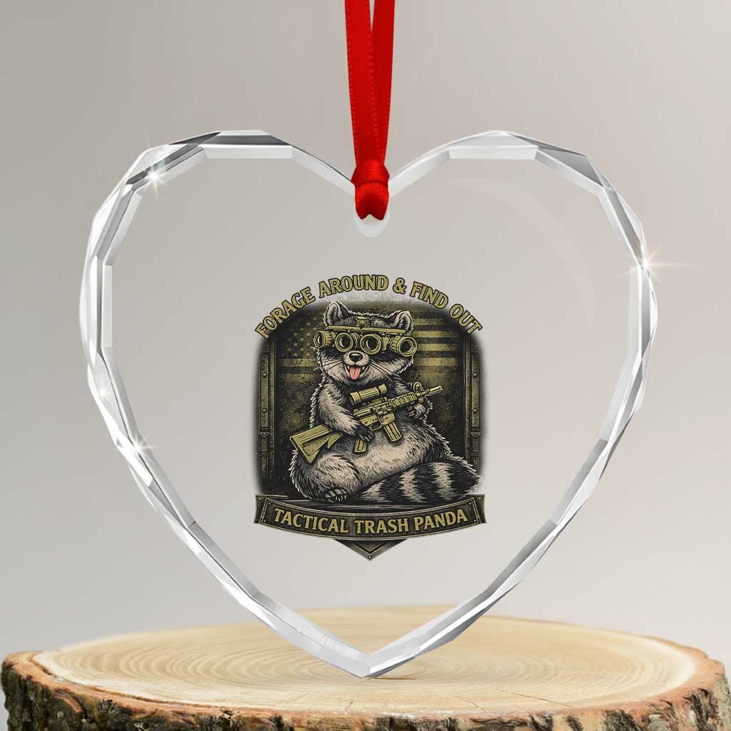 Tactical Trash Panda Heart Crystal Glass Ornament Funny Raccoon Military Graphic Patriotic Veteran