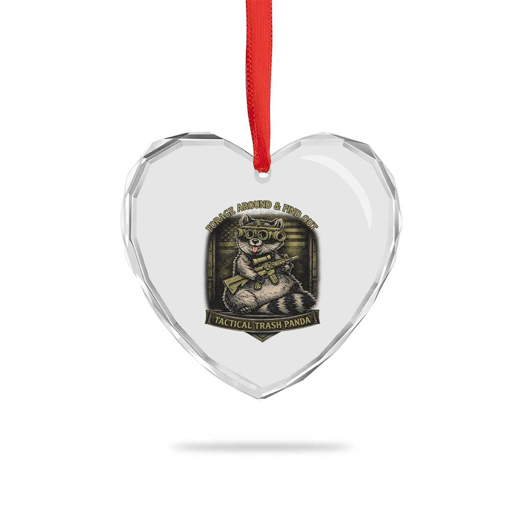Tactical Trash Panda Heart Crystal Glass Ornament Funny Raccoon Military Graphic Patriotic Veteran