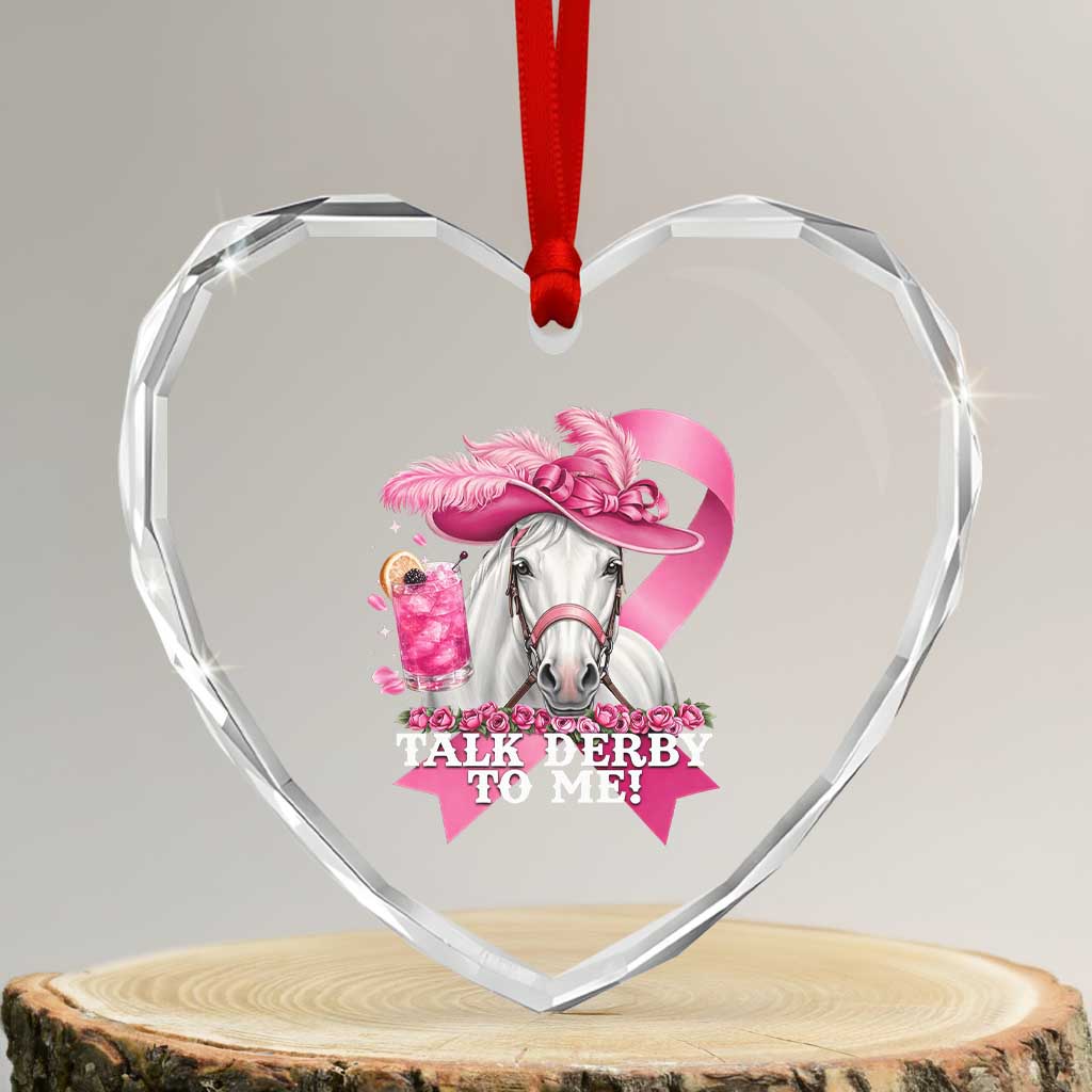 Talk Derby To Me Heart Crystal Glass Ornament Funny Horse Racing Oaks Derby Day Pink Ribbon