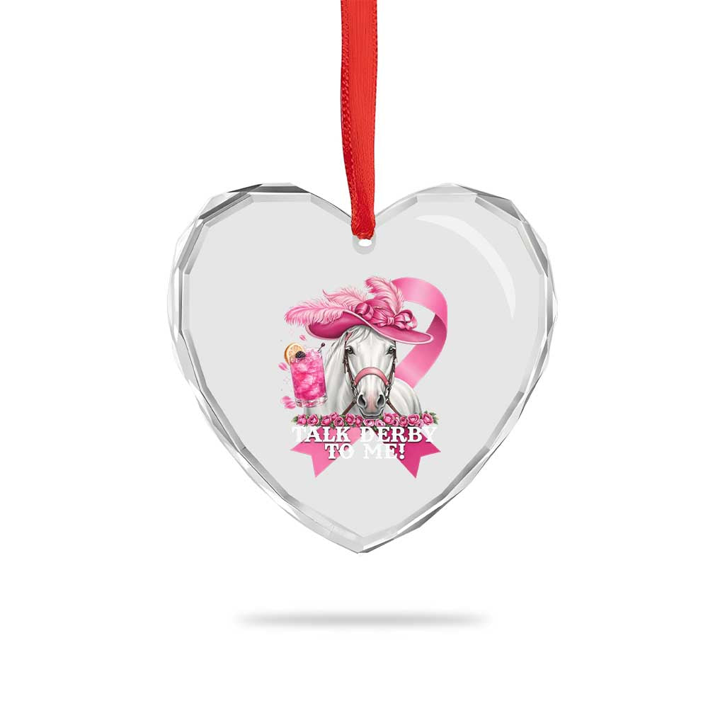 Talk Derby To Me Heart Crystal Glass Ornament Funny Horse Racing Oaks Derby Day Pink Ribbon