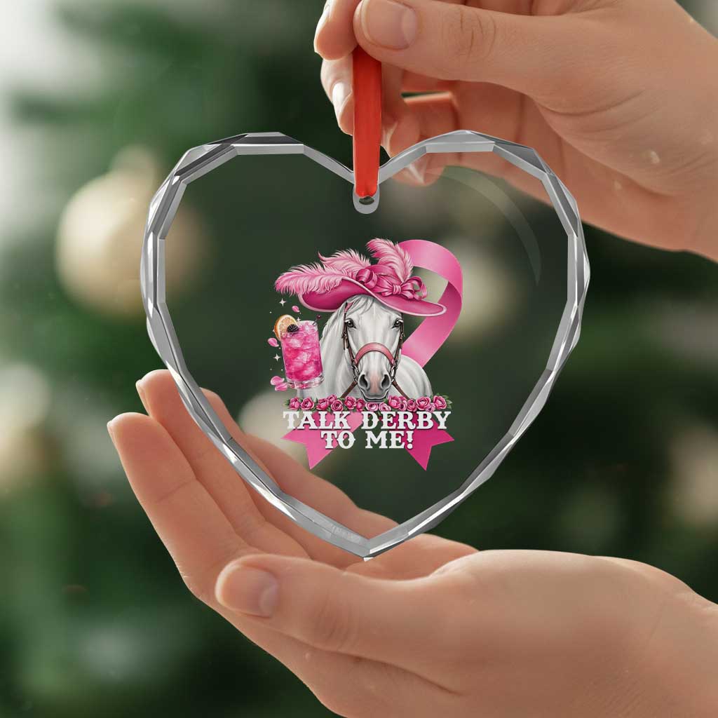 Talk Derby To Me Heart Crystal Glass Ornament Funny Horse Racing Oaks Derby Day Pink Ribbon