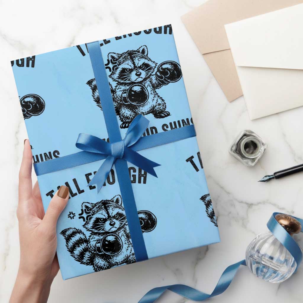 Tall Enough For Your Shins Wrapping Paper Roll Funny Raccoon Boxing Meme