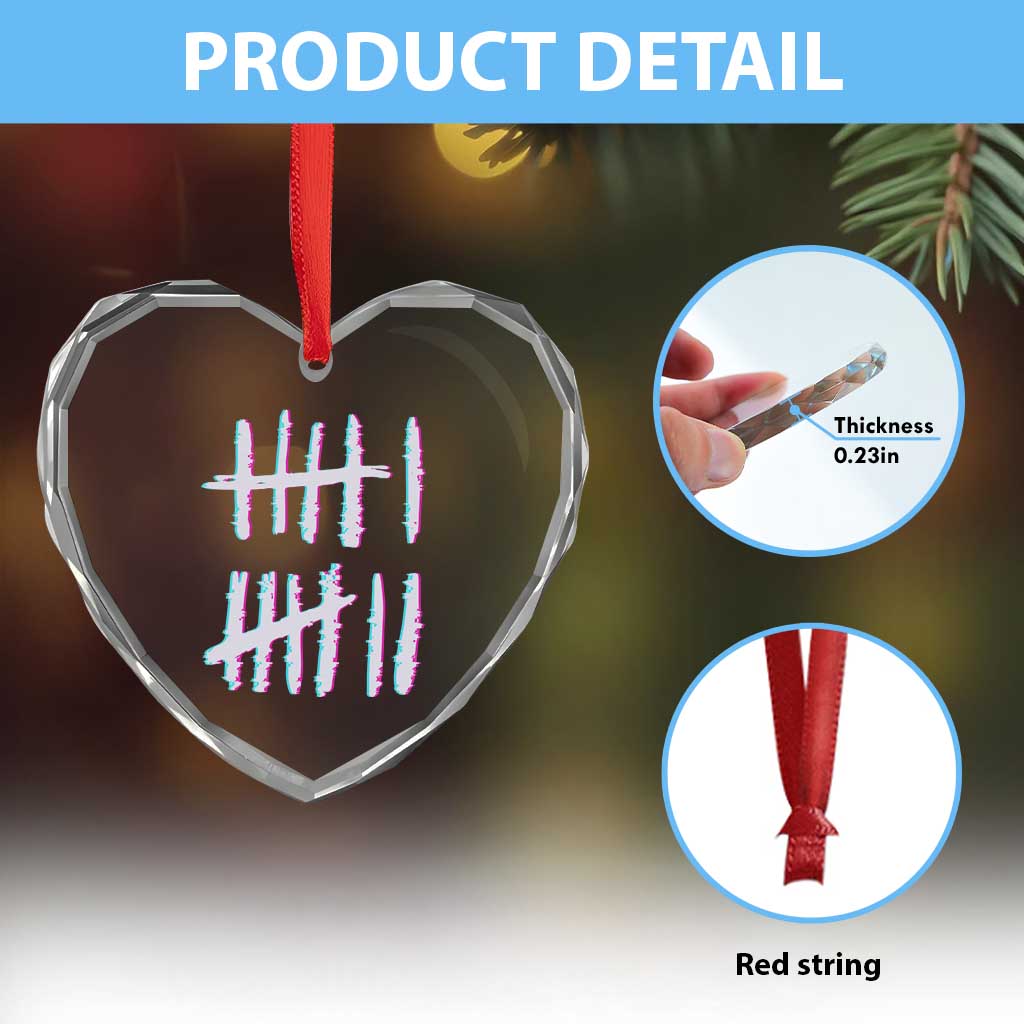Tally Marks Six Seven Meme Heart Crystal Glass Ornament Glitch Optical Illusion - Wonder Print Shop