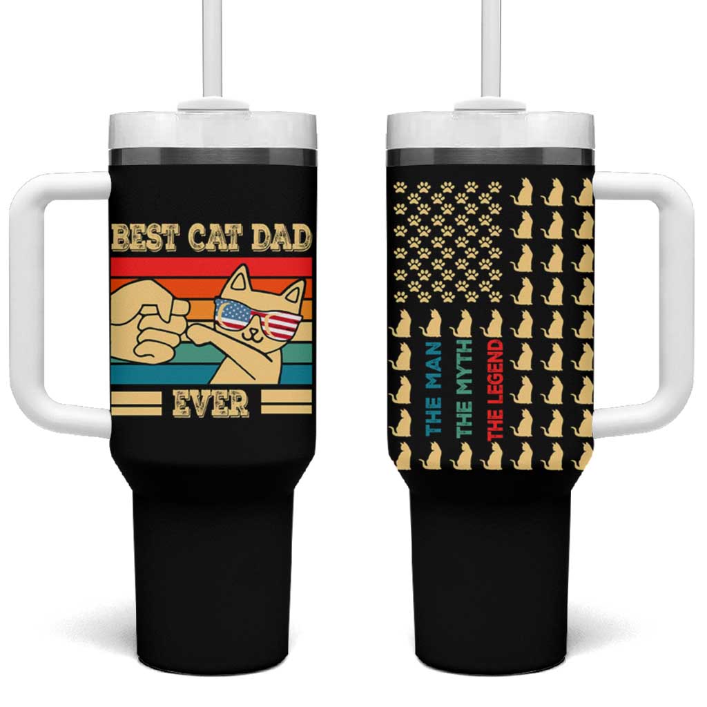 Best Cat Dad Ever Tumbler With Handle The Man The Myth The Legend American Paw Flag - Wonder Print Shop