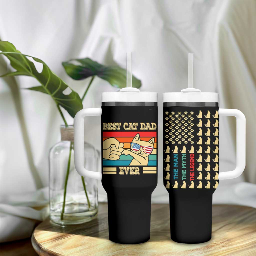 Best Cat Dad Ever Tumbler With Handle The Man The Myth The Legend American Paw Flag - Wonder Print Shop