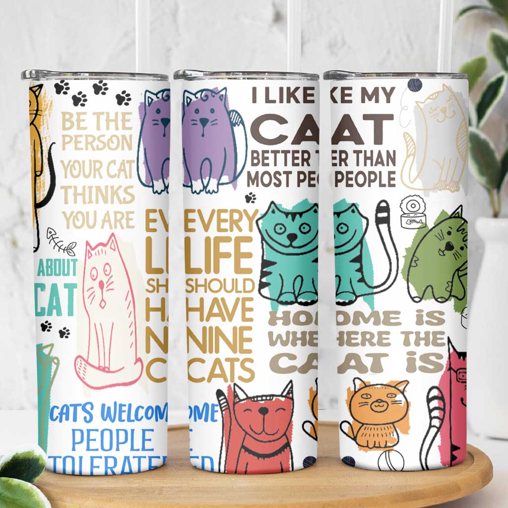 Cute Cat Graphic Skinny Tumbler Funny Cat Lover Sayings - Wonder Print Shop