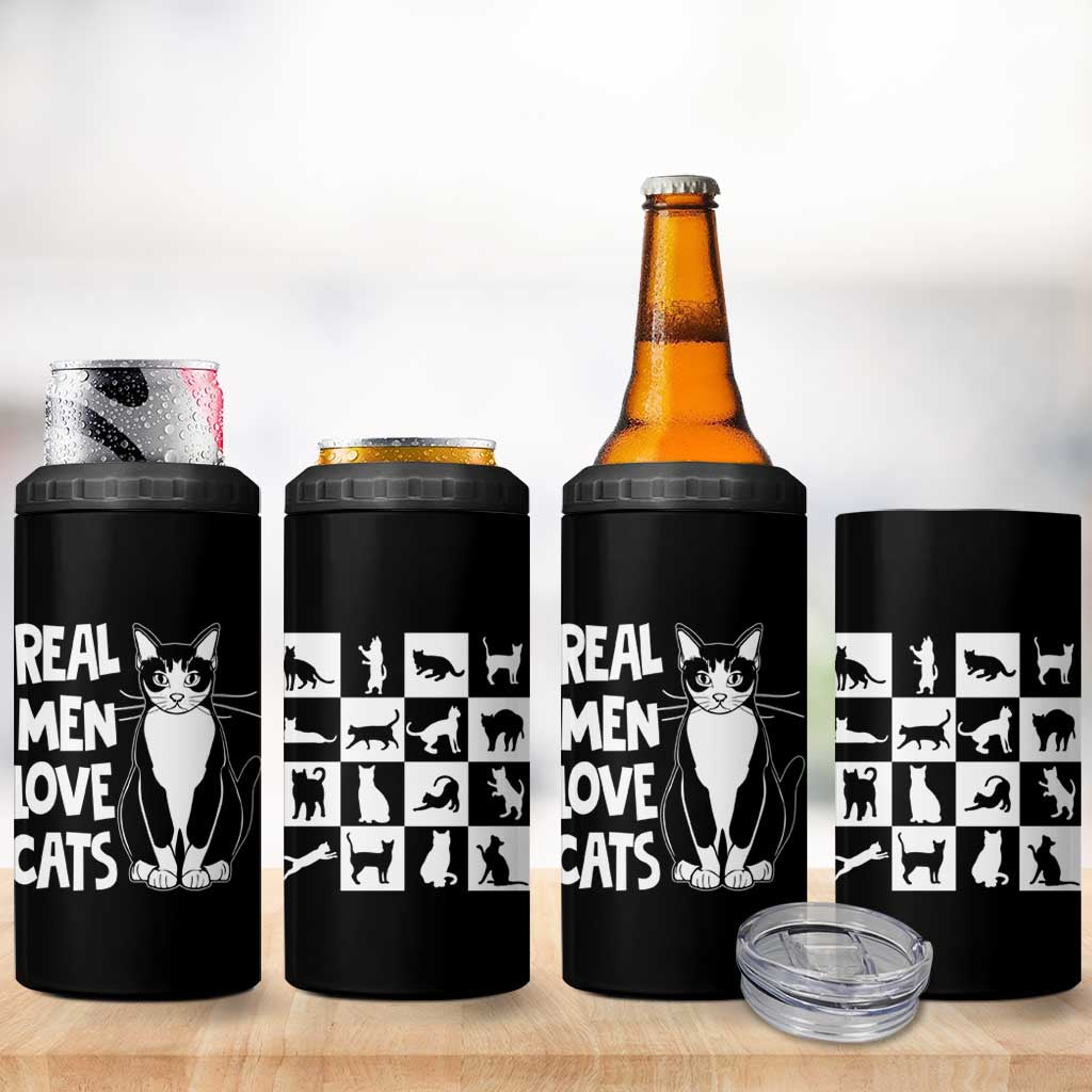 Funny Cat Dad 4 in 1 Can Cooler Tumbler Real Men Love Cats Retro Vintage - Wonder Print Shop