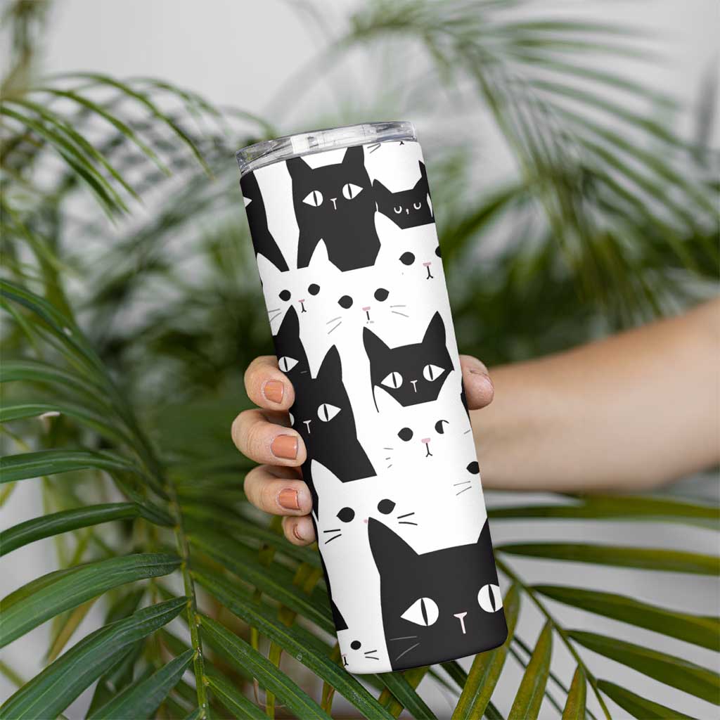 Funny Black Cat Skinny Tumbler It's Fine I'm Fine Everything Is Fine Burnt Cat Meme - Wonder Print Shop