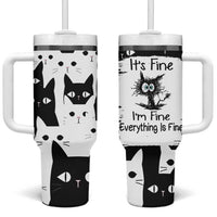 Funny Black Cat Tumbler With Handle It's Fine I'm Fine Everything Is Fine Burnt Cat Meme - Wonder Print Shop