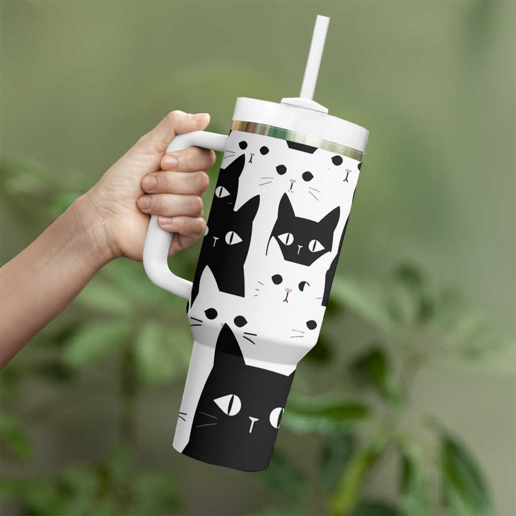 Funny Black Cat Tumbler With Handle It's Fine I'm Fine Everything Is Fine Burnt Cat Meme - Wonder Print Shop